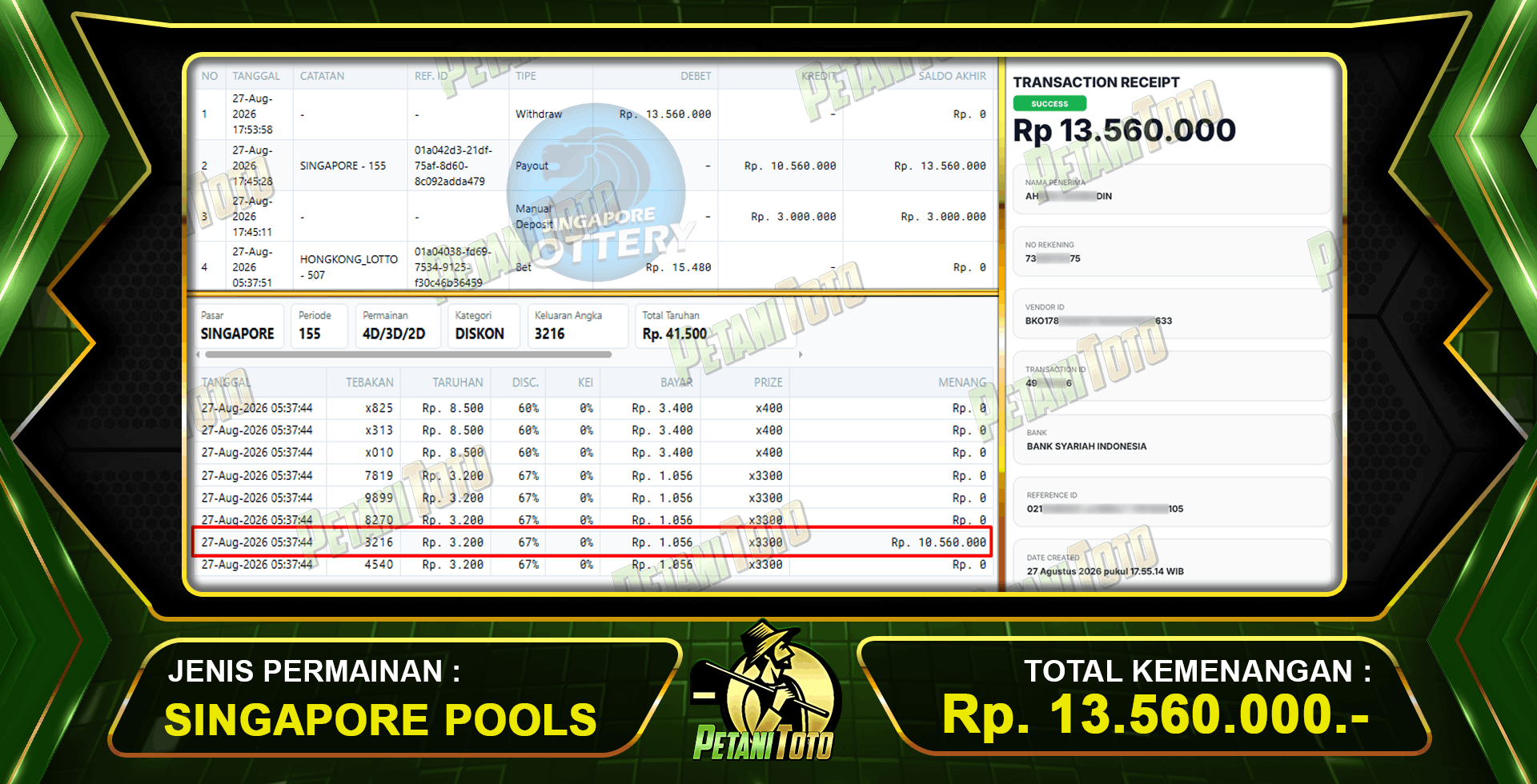 MODAL RECEH SGP POOLS